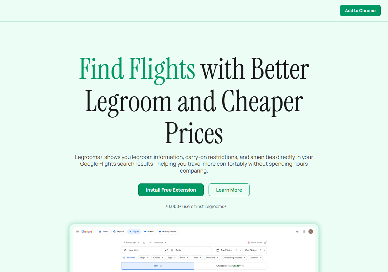 Legrooms+ homepage